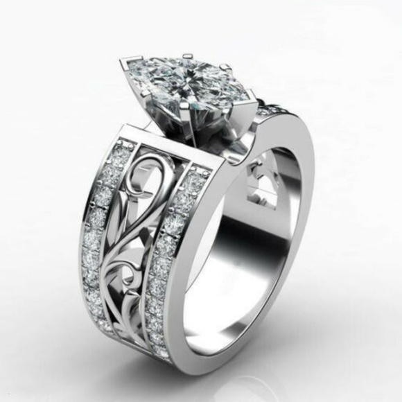 . Jewelry - 925 Silver Marquise Cut Cubic Zircon Wedding Ring